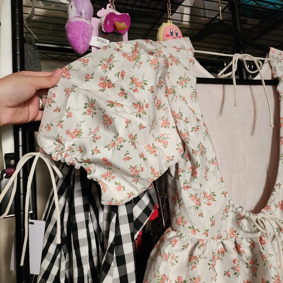 Dream Sister Jane Jaquard Puff Sleeve Babydoll Mini Dress, Small - Picture 7 of 8